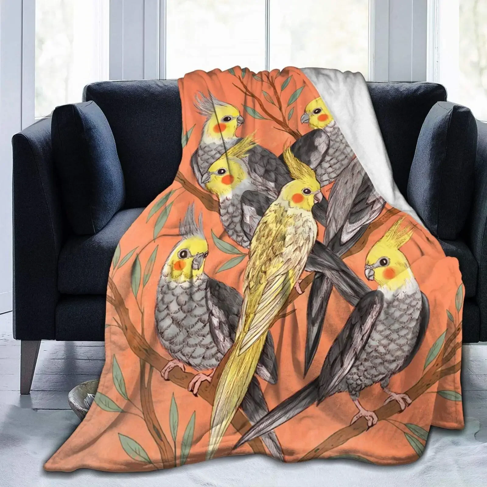 Cockatiel Flannel Throw Blanket,Cozy Warm Parrot Throw Blanket for All Seasons Bedding, for Bed Sofa Couch Warm Home Decor Gifts