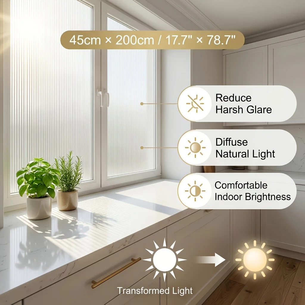 Striped Rainbow Privacy Window Film Roll Frosted Static Cling No Glue UV Block for Bathroom Kitchen Home Window