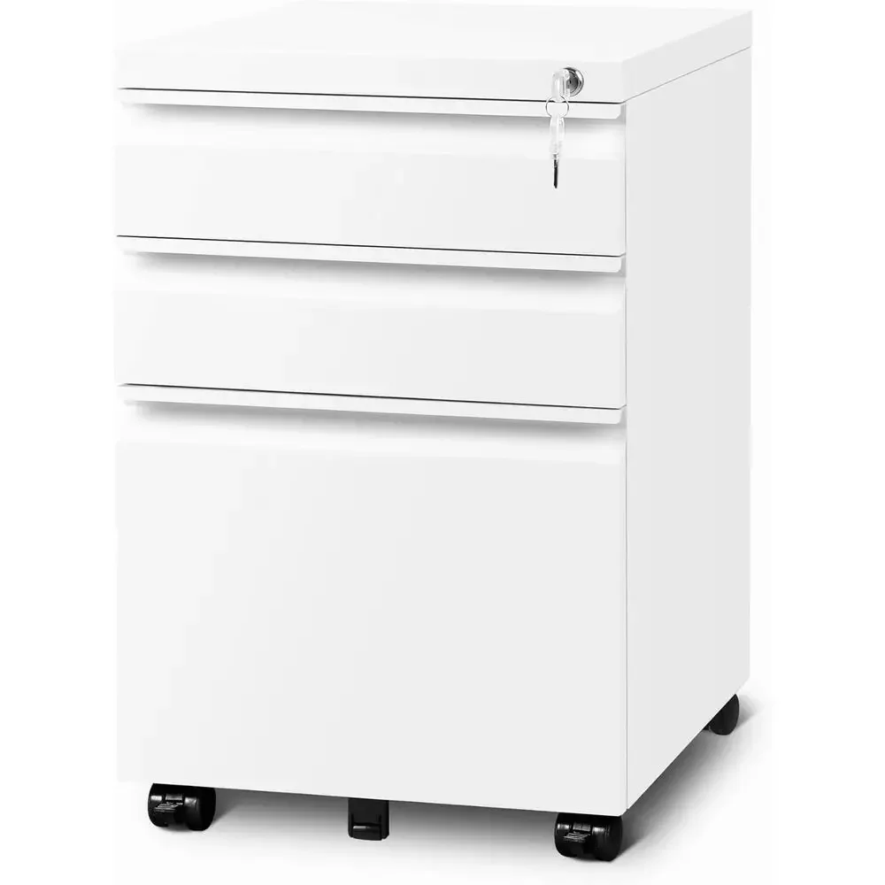 Under Desk Locking Storage Cabinet, Fully Assembled, Matte White, Suitable for A4/Letter/Legal Files