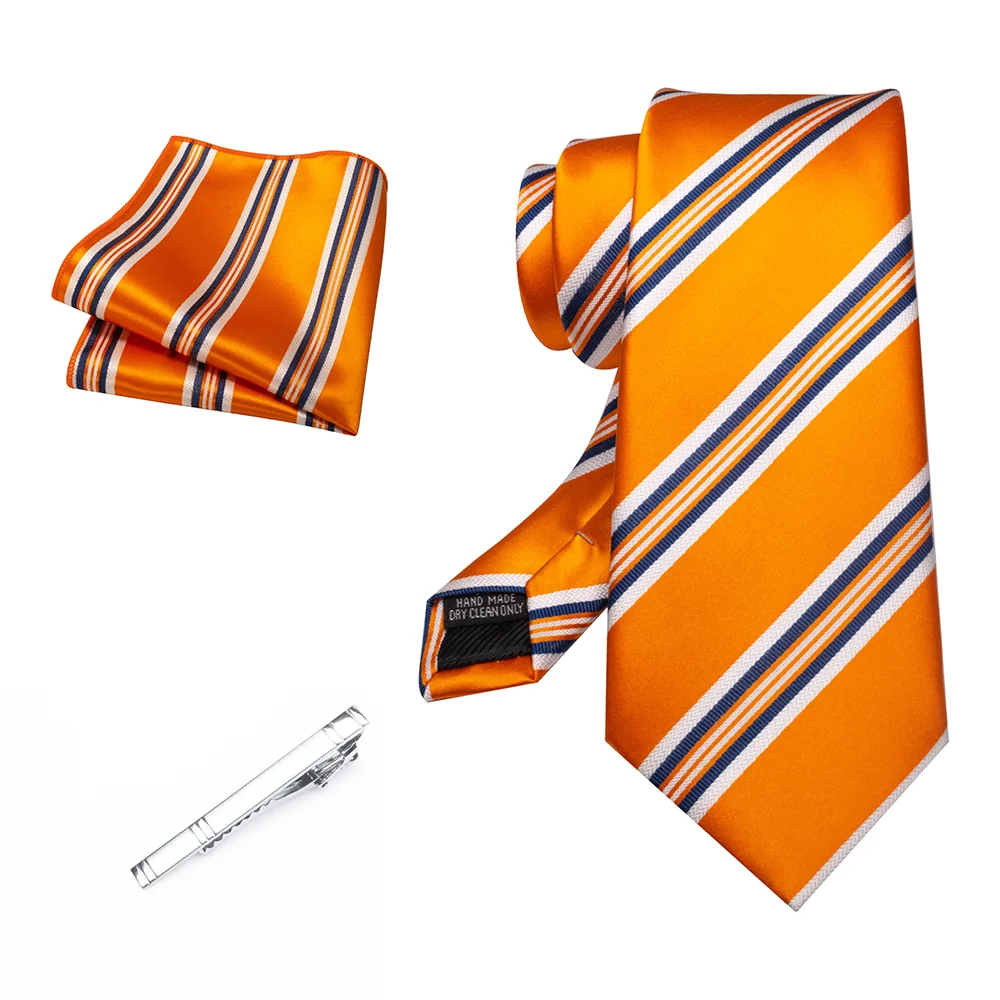 Herren Marineblau Krawatte Rot-Grün Gestreiftes Krawattenset Glänzender Clip Hochwertiges Einstecktuch für Business-Anzüge Anlässe Hochzeit Party – Detail 12