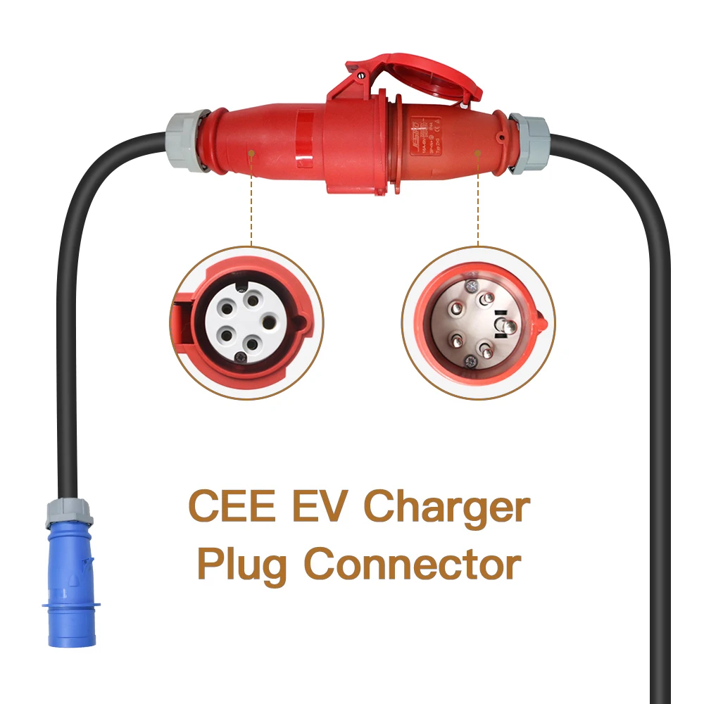 ERDAN 32A 1P CEE Blue Plug to CEE Red Socket Converter Extension Cable used for 7.2KW EV Charger from 16A 3P Power