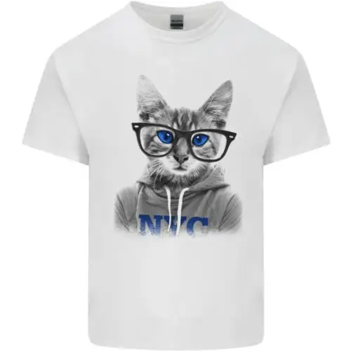 New York City Cat With Glasses Mens Cotton T-Shirt Tee Top