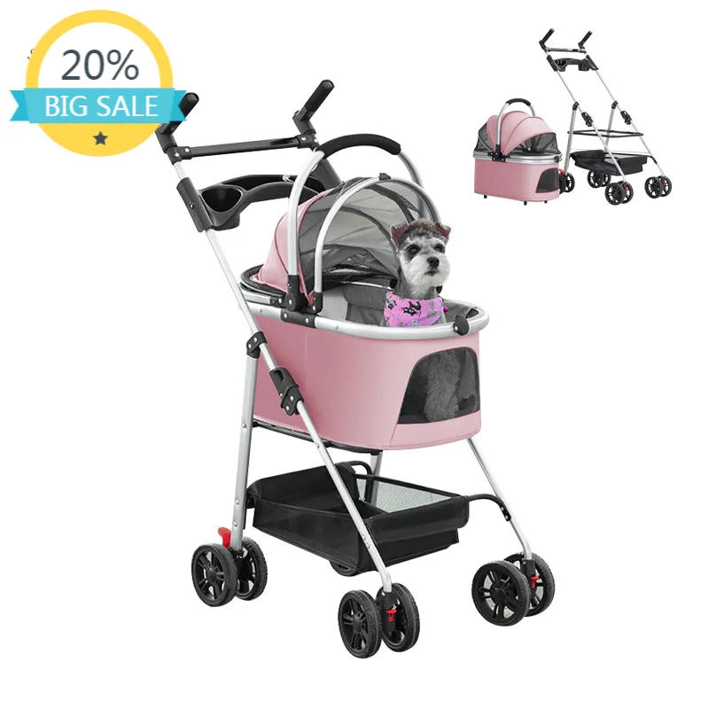 Breathable Foldable Pet Stroller Trolley For Dog Outdoor Travel Use