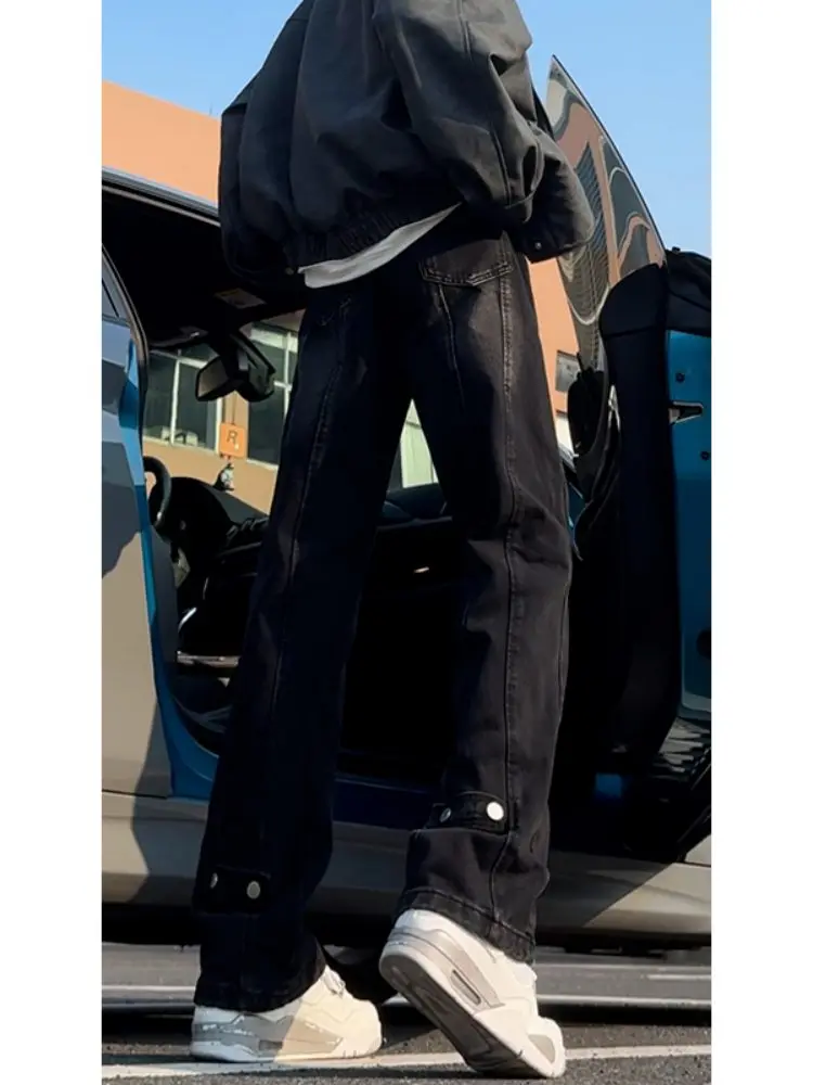 

Men's Workwear Sle High Street Vibe Faux Wrap Jeans Autumn Winter Loose Flared Floor-Length Pants Cotton Polyester Blend