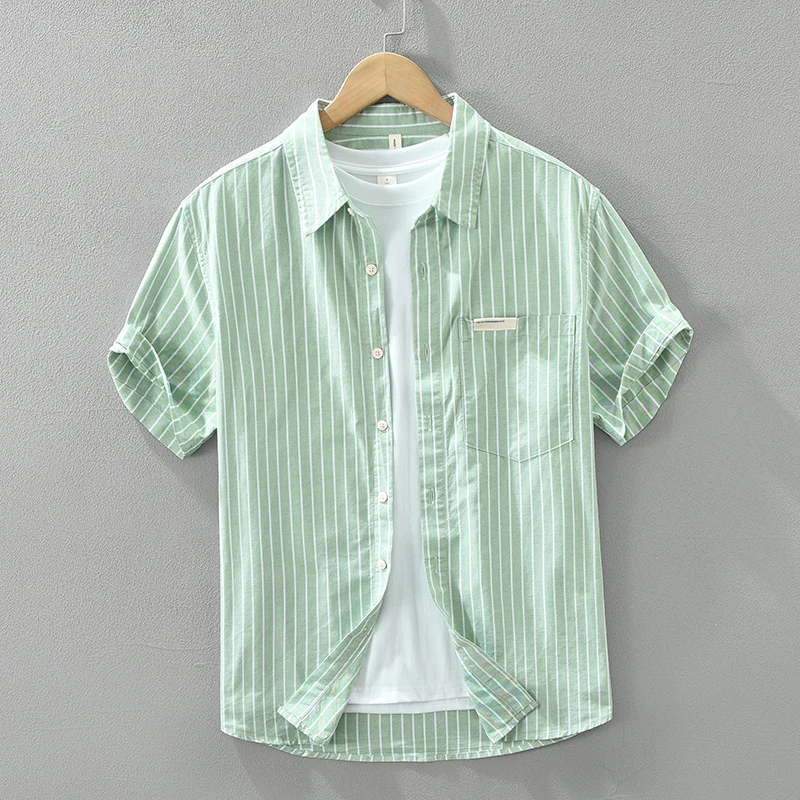 

2024 Summer New Striped Shirts for Men Plus Size Casual Loose Turn-down Collar Shirts