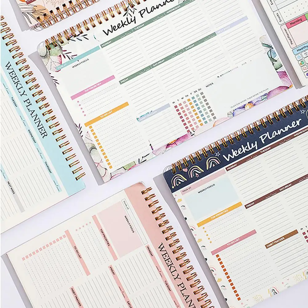おしゃれなメモ帳デスクオーガナイザー、スパイラルバインディング付き週間プランナー、学校・仕事用ToDoリスト52枚