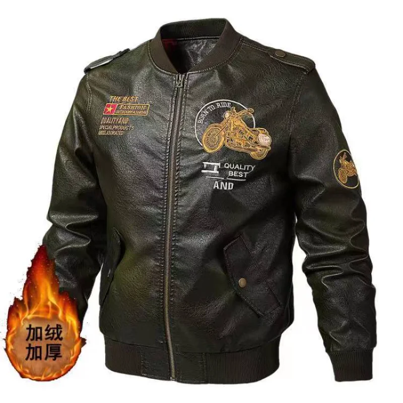 Autumn and Winter Men's PU Leather Motorcycle Baseball Uniform Men's Casual Fashion Loose Thermal Jacket Men's Street Coat Ropa