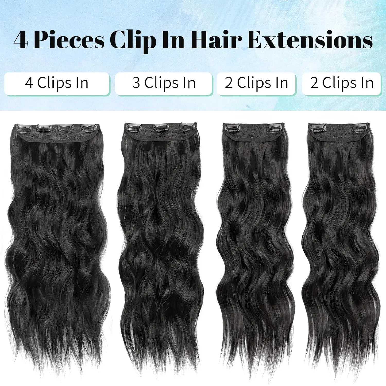 4Pcs/Set Synthetic Hair Clip In Hair Extensions 24Inch Long Wavy Thick Hairpieces For Women Full Head Ombre Hairpiece