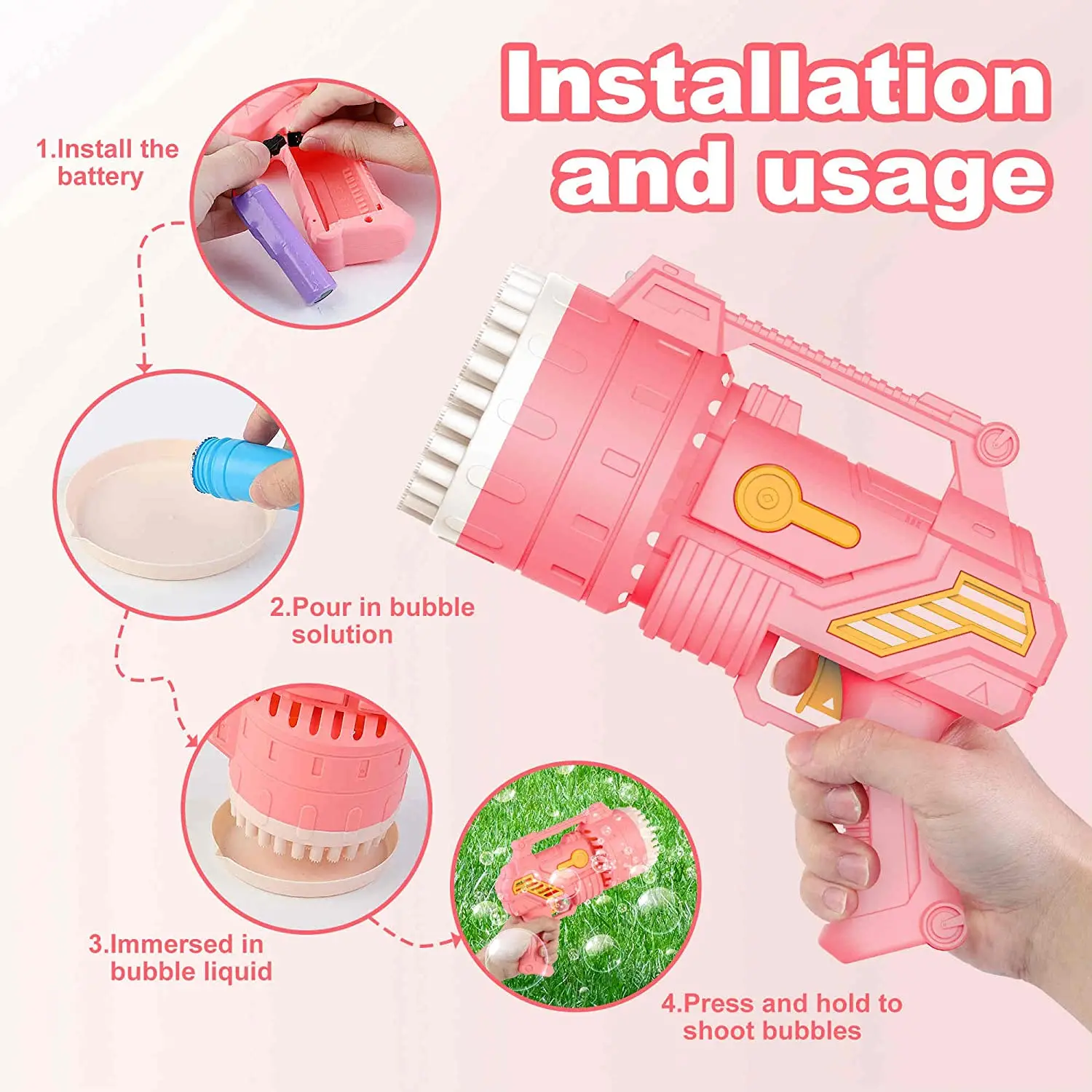 Bubble Gun 69 HolesAutomatic Blower Maker Big Soap Bubble Machine with Light Pomperos Summer Outdoor Toys for Kids Birthday Gift