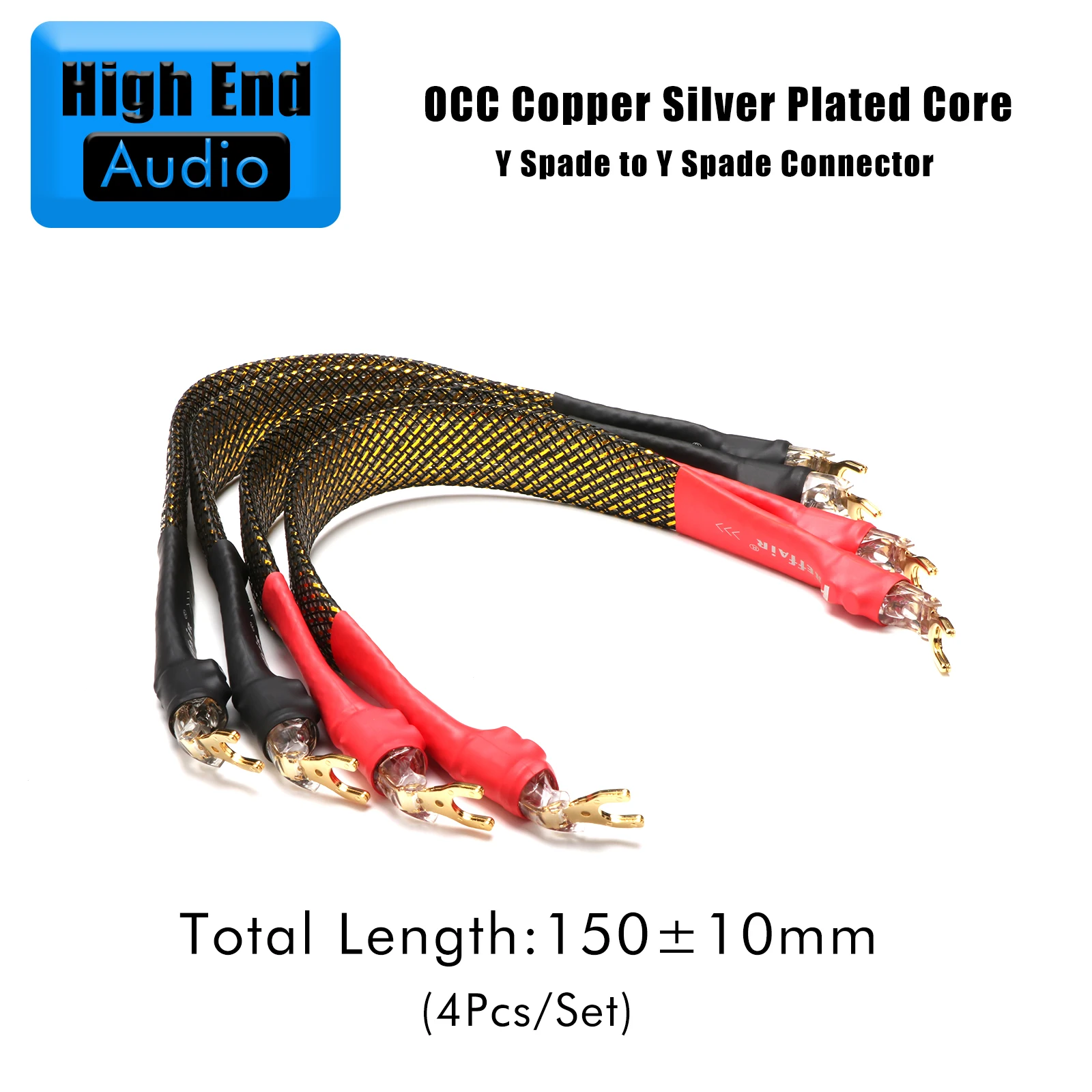 Preffair 4pcs HIFI 7N OCC Speaker Jumper Cable with Y to Y and banana to banana Plug Bridge Cable for Speaker