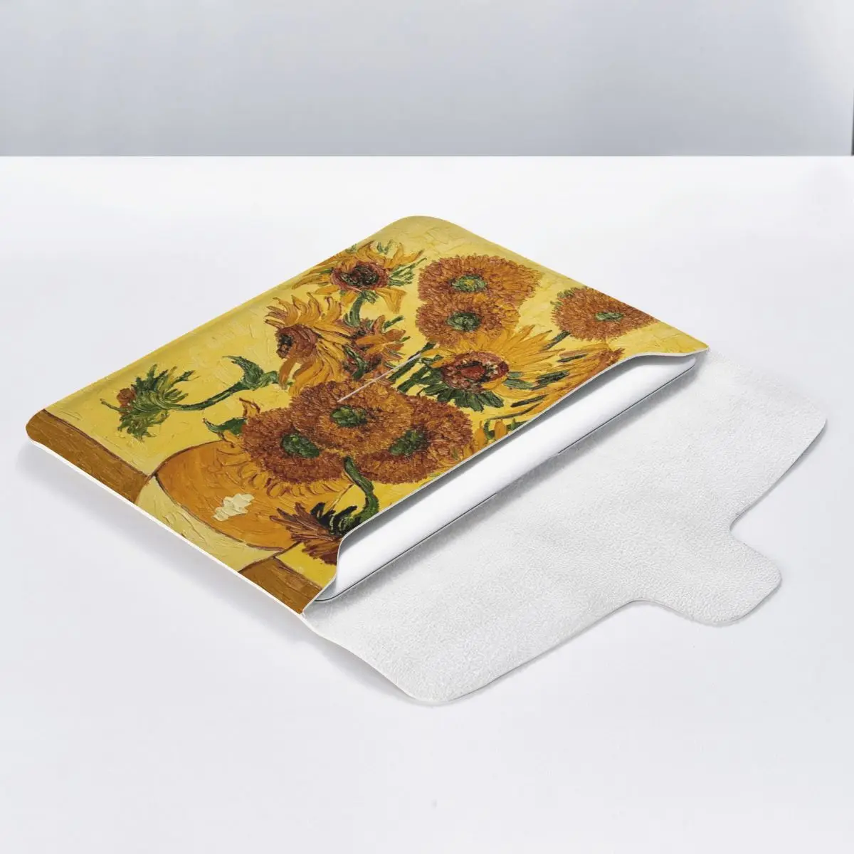 Vincent Van Gogh Sunflowers Sun Flowers PU Leather Horizontal Laptop Sleeve Shockproof Soft Lining Notebook Case 13 Inch