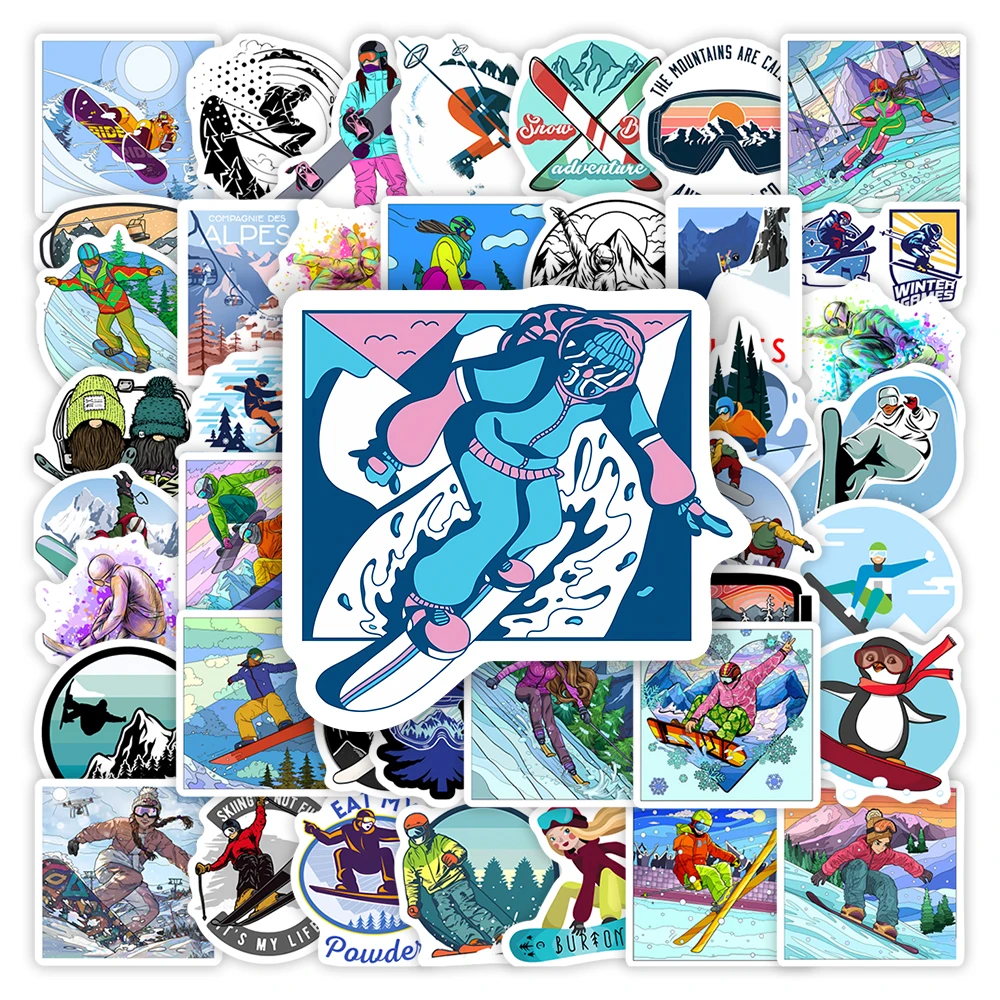 Winter Ski Snowboard Adventure Sports Stickers Toys Gift Decoration Decal for Laptop Phone Scrapbook Luggage Bottles Waterproof