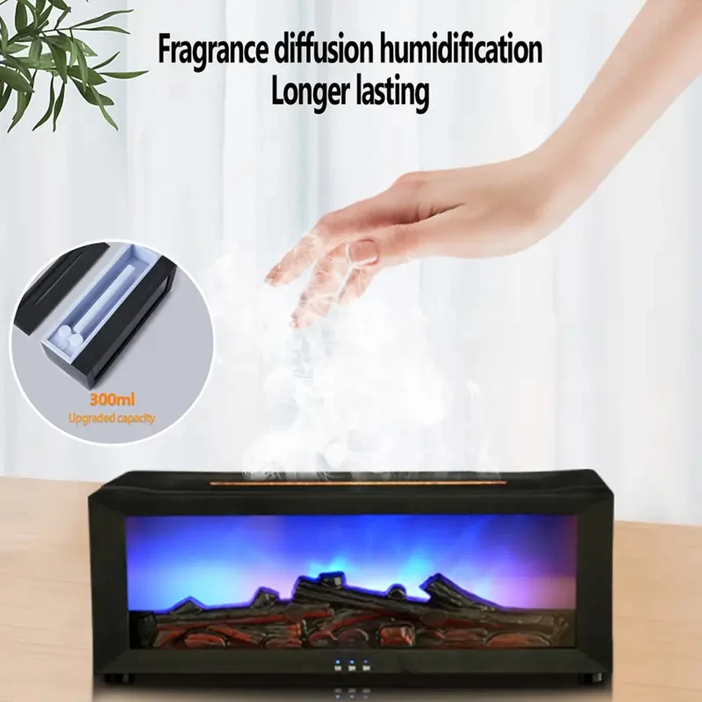7-Color Fireplace Diffuser  300ml Essential Oil Humidifier with Timer & Remote for Home & Office