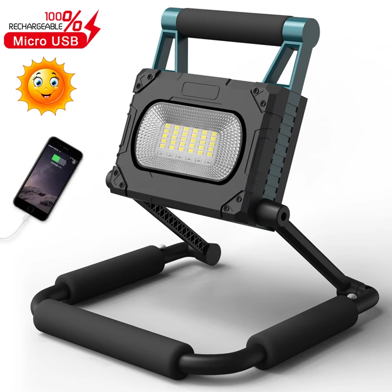 

Portable Solar LED Work Light USB Rechargeable Camping Lanterns Built-in Battery Spotlight Waterproof Power Bank Repair Job Lamp