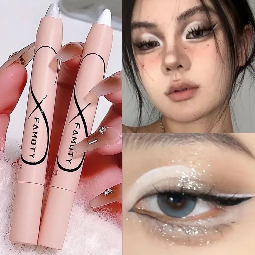 White Pearlescent Highlighter Stick Waterproof Lasting Matte Shiny Pink Eyeshadow Lying Silkworm Pen Korean Eye Makeup Cosmetics