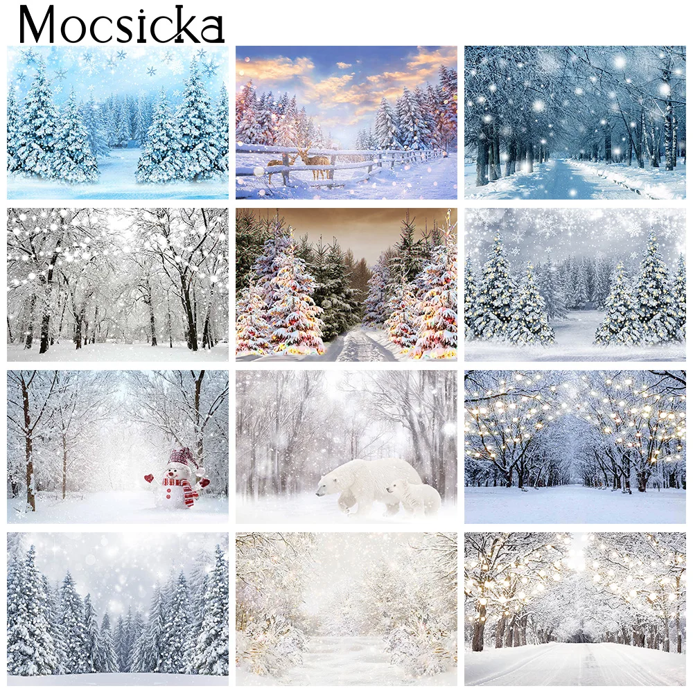 

Pine Forest Photo Backdrop Snowflake Natural Scenery Christmas Photography Frozen Snow Winter Festival Portrait Background Shoot