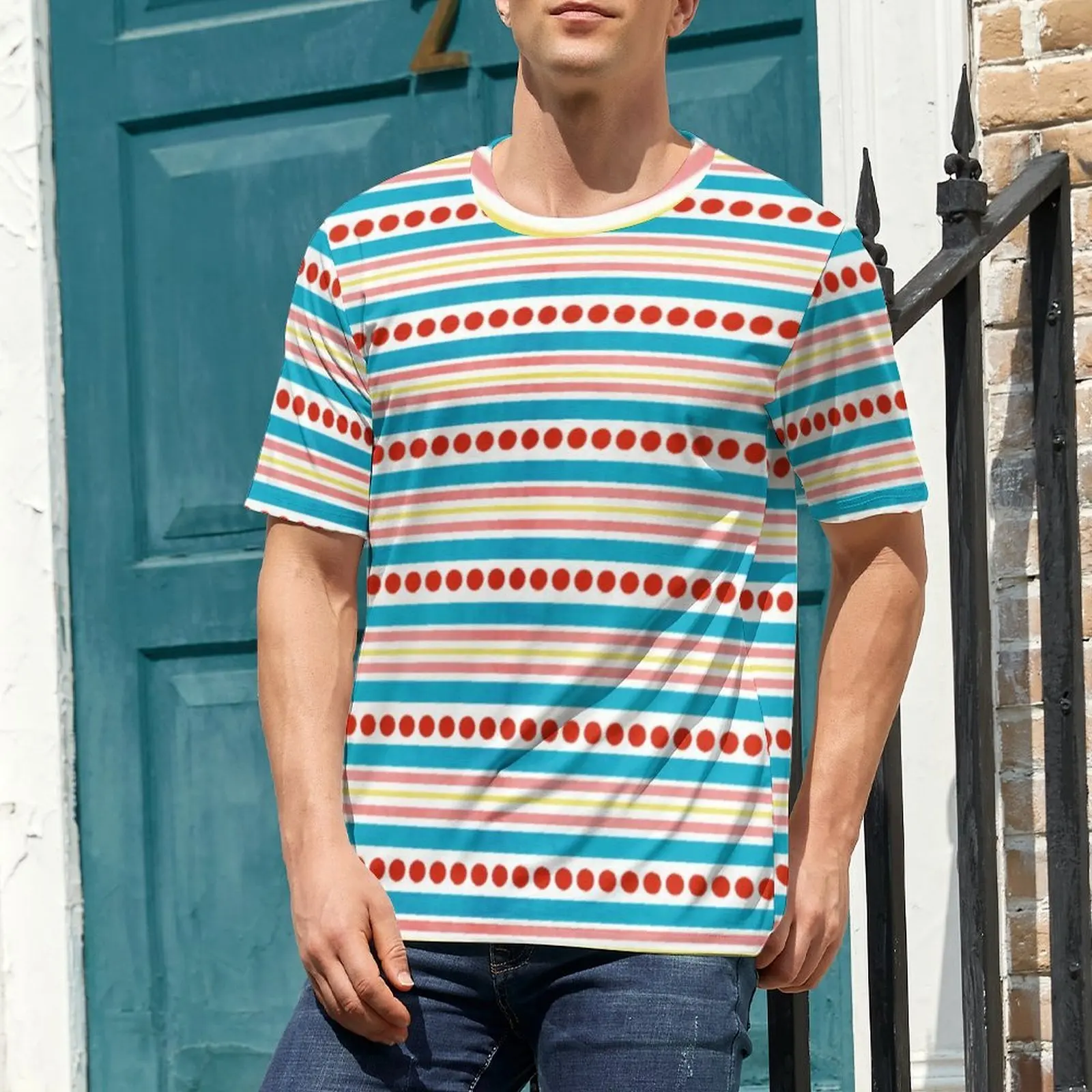 Dots And Stripes Art T Shirt For Male Retro Modern Print Design O Neck T-Shirts Beach Retro Tops Short Sleeve Oversize Tee Shirt