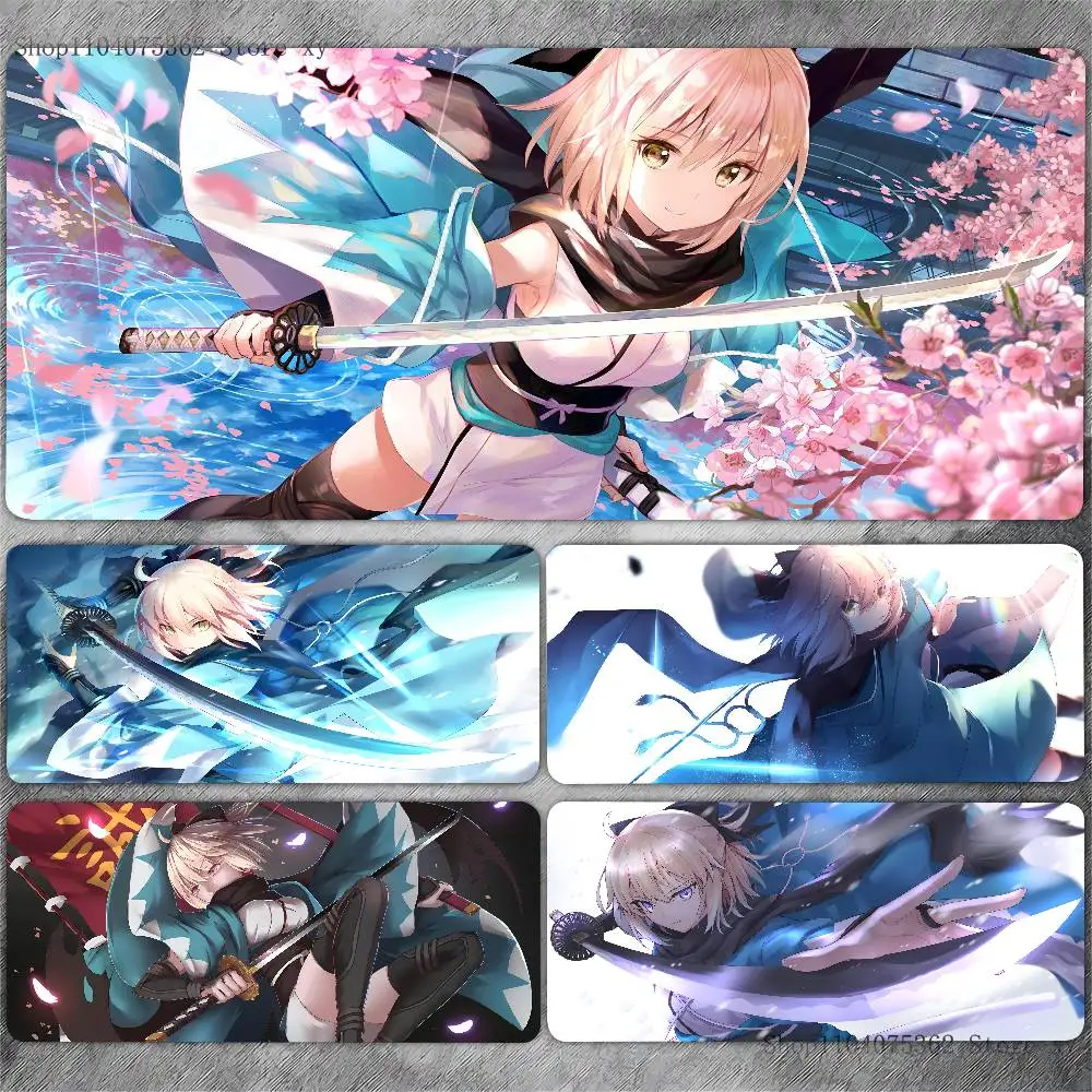 Anime Girl Saber Mouse Pad Large Gaming Keyboard Mat LockEdge Rubber Computer Office Accessories