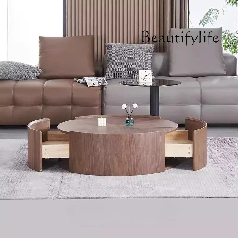 

09Four-parcel walnut color medieval style new Chinese style living room coffee table small apartment high-end coffee table