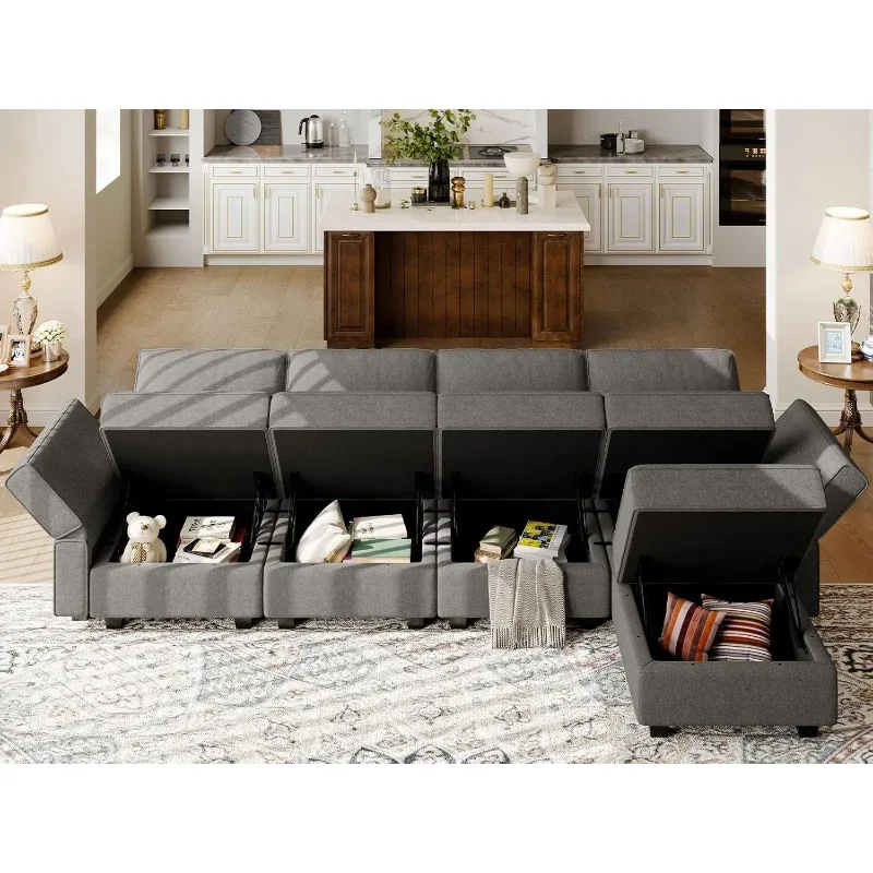 L-förmiges Sofa mit Sitz mit Stauraum, Stoff, modulare Sofagarnitur, wendbare Chaiselongue, L-Couch, Sofagarnitur, Grau