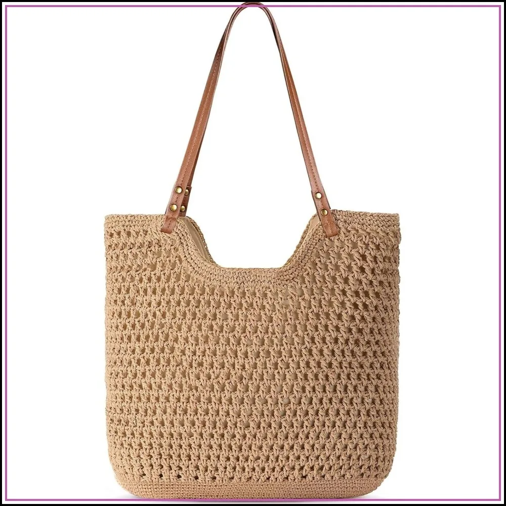 Crochet Beach Bag, Summer Woven Tote with Lining, Soft Shoulder Purse for Vacation