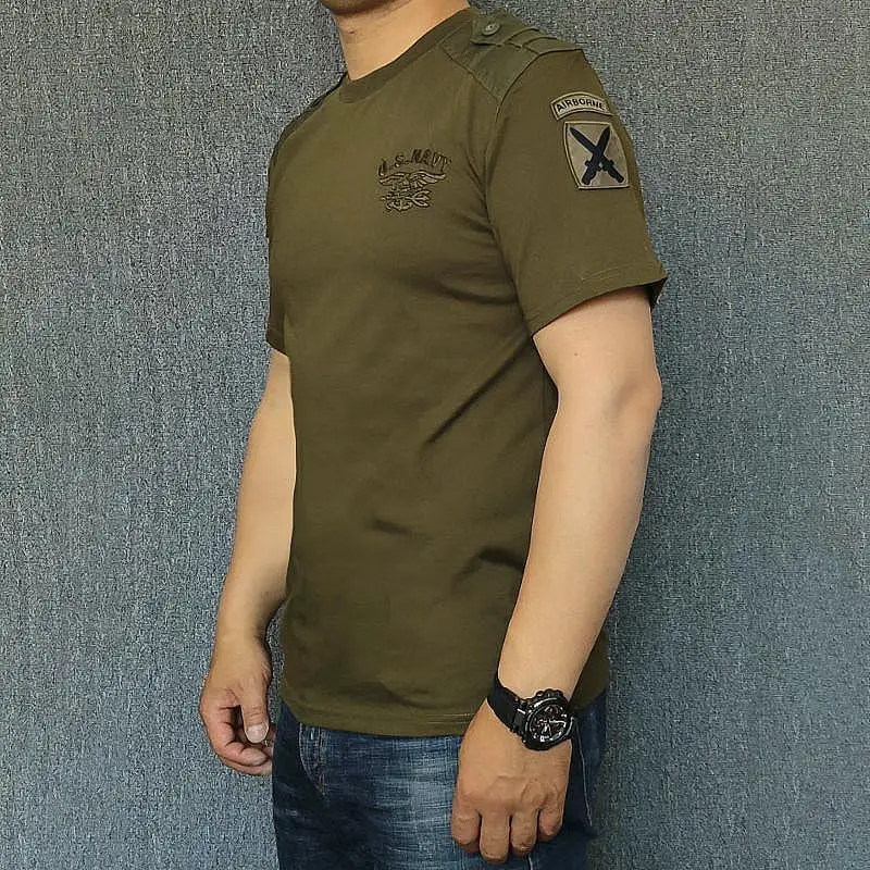 Tactical Retro Short Sleeve T Shirts Mens Graphic Patchwork Quick Dry Military Tops Outdoor Commute Special Forces T-shirts Male