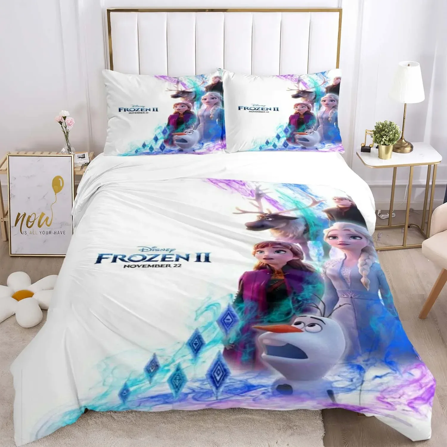 3D Cartoon Frozen Quilt Cover Pillow Case Bedding Set, Home Bedroom Decoration, Cute Disney Quilt Set 2/3pcs for Girls Room