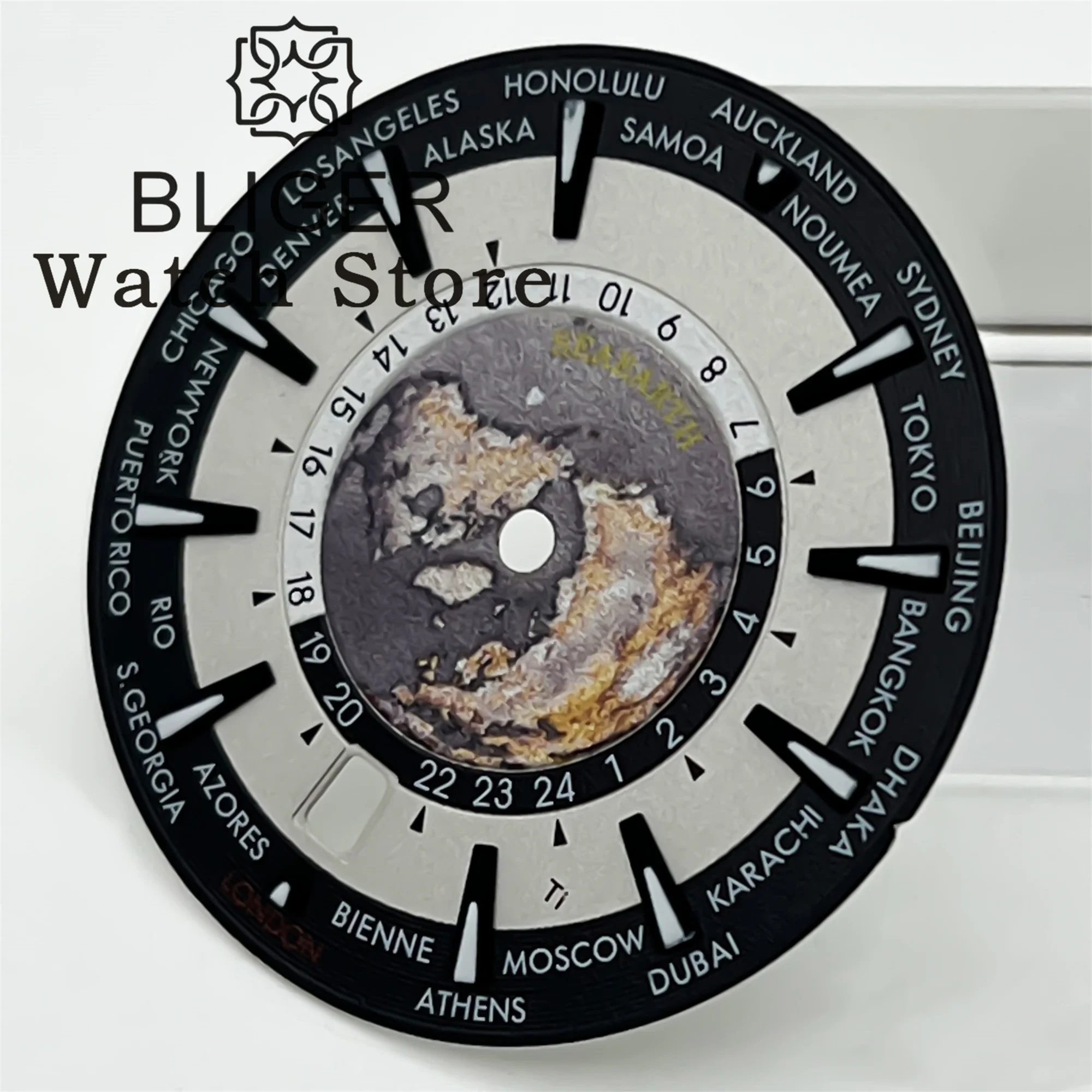 BLIGER 33mm NH35 6 o \'clock Date Dial Black Blue Green Dial C3 Green Luminous For NH35 NH36 movement