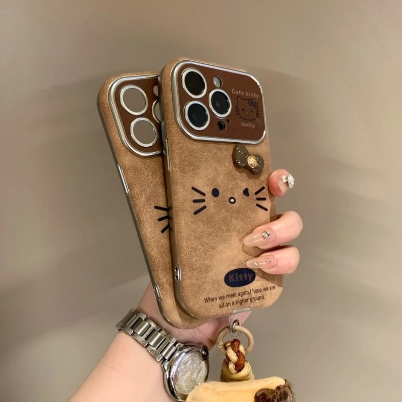 

Autumn and Winter New Fleece Cartoon Hello Kitty Phone Case for iPhone 16 Pro Max 15 Pro 14 Full Coverage Phone Protective Case