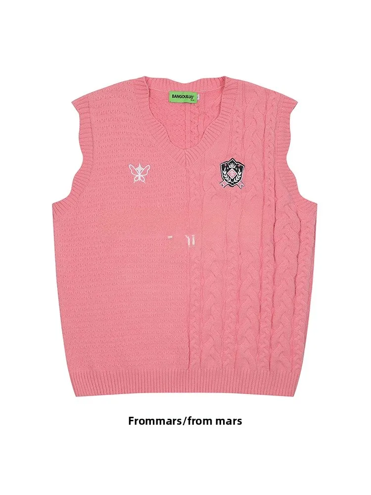 

Мужской вязаный жилет-свитер Brand American College с V-образным вырезом, свободный крой, модный повседневный стиль, осень-зима