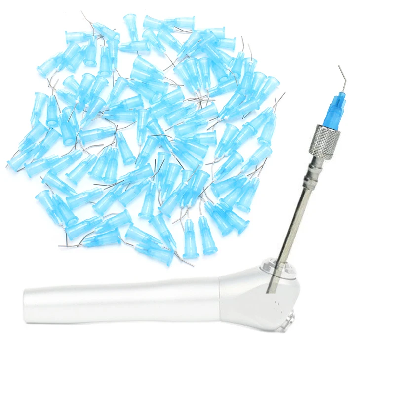 Dental Lab 3 Way Air Water Syringe Spray Nozzles Tips Tube With 100 pcs Irrigation Bent Needle Tips For Teeth Whitening