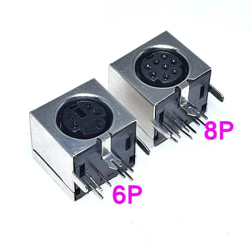 10pcs PS2 port PS-2 port, PS-2 interface mouse port keyboard mouse port 4-pin 6-pin 8-pin, 6 pins black