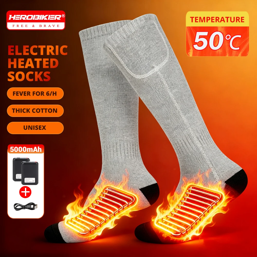 

HEROBIKER зимние носки с подогревом, мужские зимние теплые уличные лыжные носки, зимние носки с электрическим подогревом, открытый кемпинг, лыжный спорт
