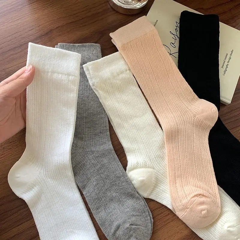 5 пар дышащих сетчатых носков, женские летние тонкие однотонные повседневные носки до середины икры