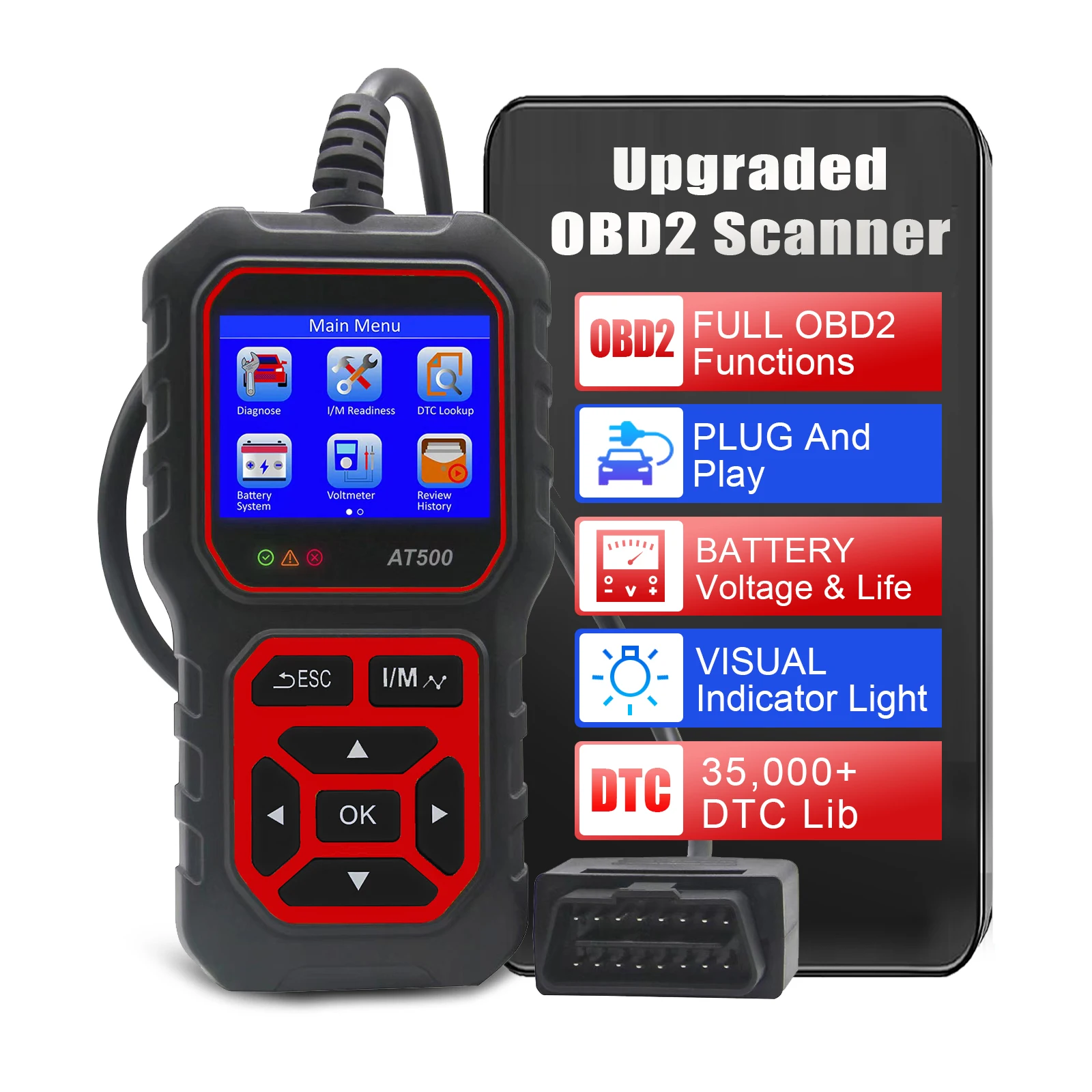 

OBD2 Code Scanner Diagnostic Tool, OBDII Car Code Reader Check Engine Fault Code Scanner EOBD CAN Protocols for Cars Since 1996