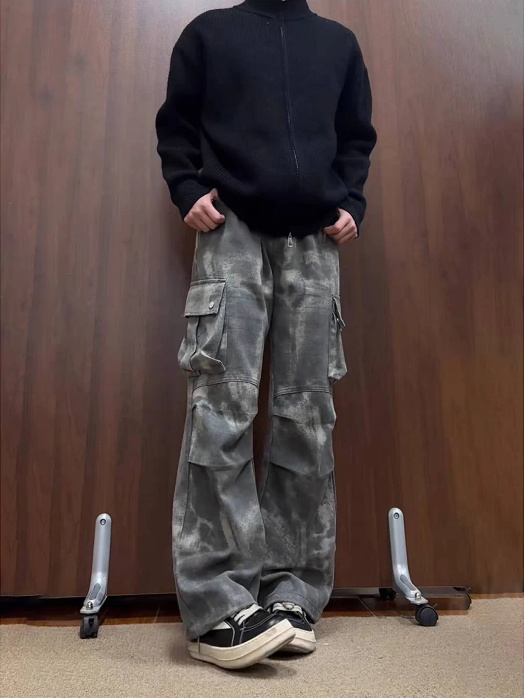 

American Retro Camouflage Work Pants Men's Spring Cleanfit Pleated Paratrooper Pants Multiple kets Straight Leg Micro Flare