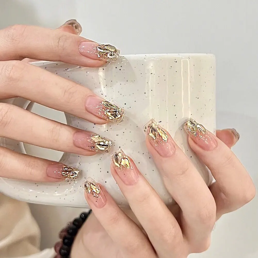 6 Grids 120pcs Mixed Shapes Golden Shadow Nail Rhinestones Nail Charms Accessories Flat Back 3D DIY Nails Art Decoration