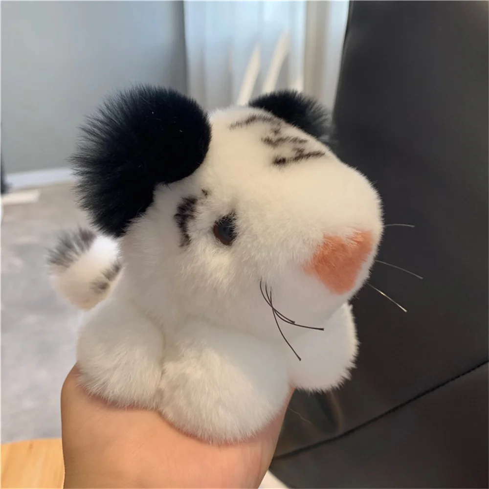 

Natural Rex Rabbit Fur Tiger Pendant Keychain Furry Small Pendant Bag Charms For Woman Fluffy Key Chain Fur Keyring Accessory