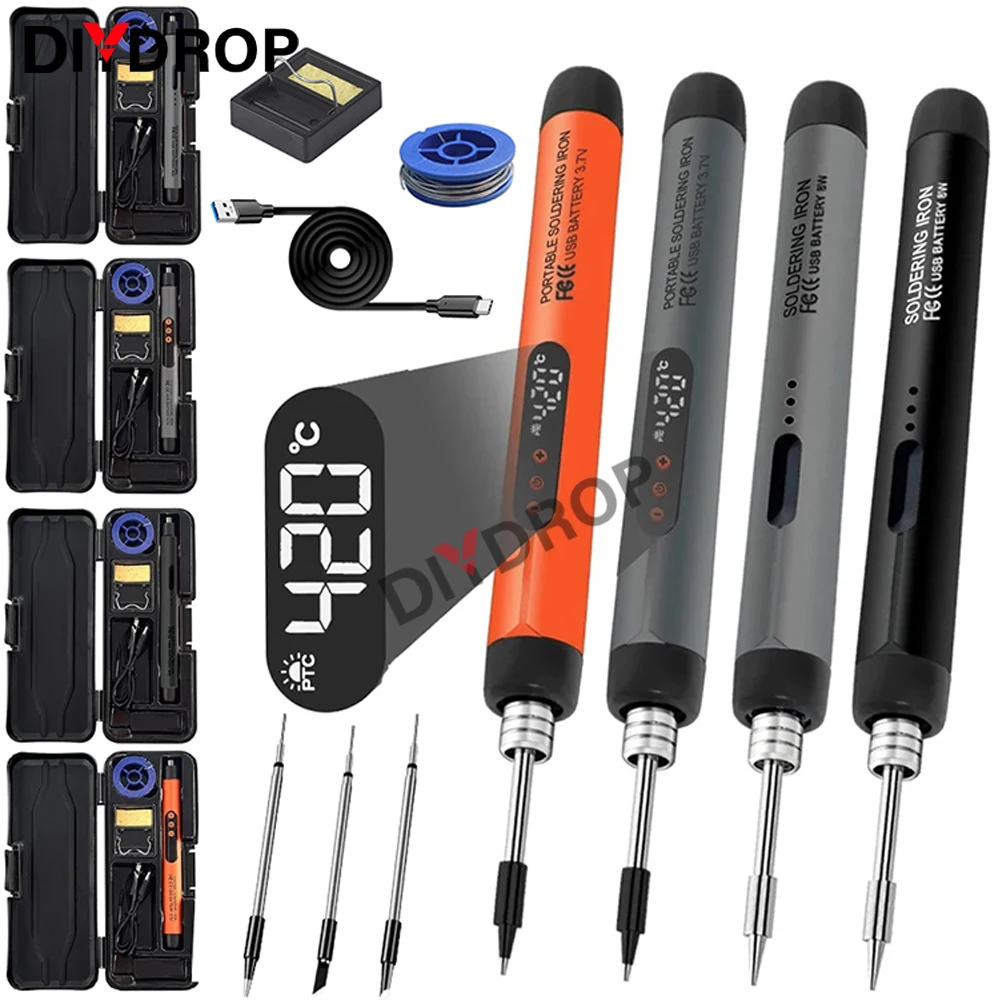 USB Soldering Iron 5V 8W Wireless Electric Soldering Iron Set 300-450℃ Temperature Adjustable Battery Solder Welding Tools Kit