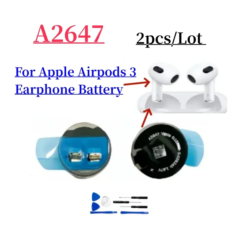 

2pcs/Lot A2647 Replace Battery For Apple Airpods 3 Air Pods 3 A2564 A2565 Airpods 3rd Replacement Batteries + Free Tools
