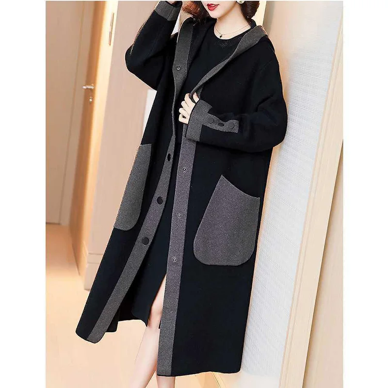 

Fashion Hooded Button Spliced Pockets All-match Coats Women Clothing 2023 Autumn New Oversized Casual Tops Loose Commute Trench