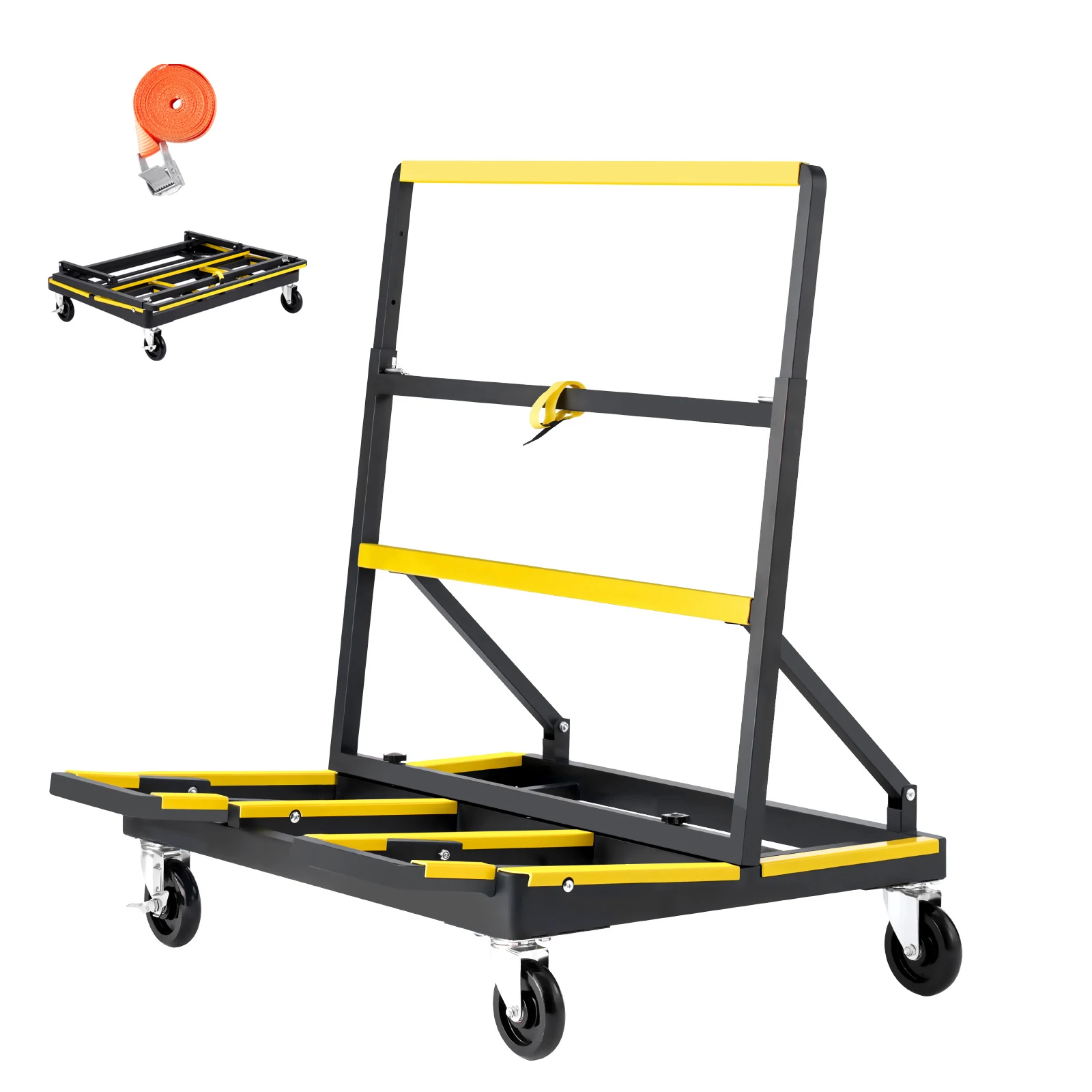 Chariot à panneaux de plâtre SucceBuy 1800 lbs avec sangle de fixation et plateau extensible, chariot pliable en acier pour le transport du contreplaqué