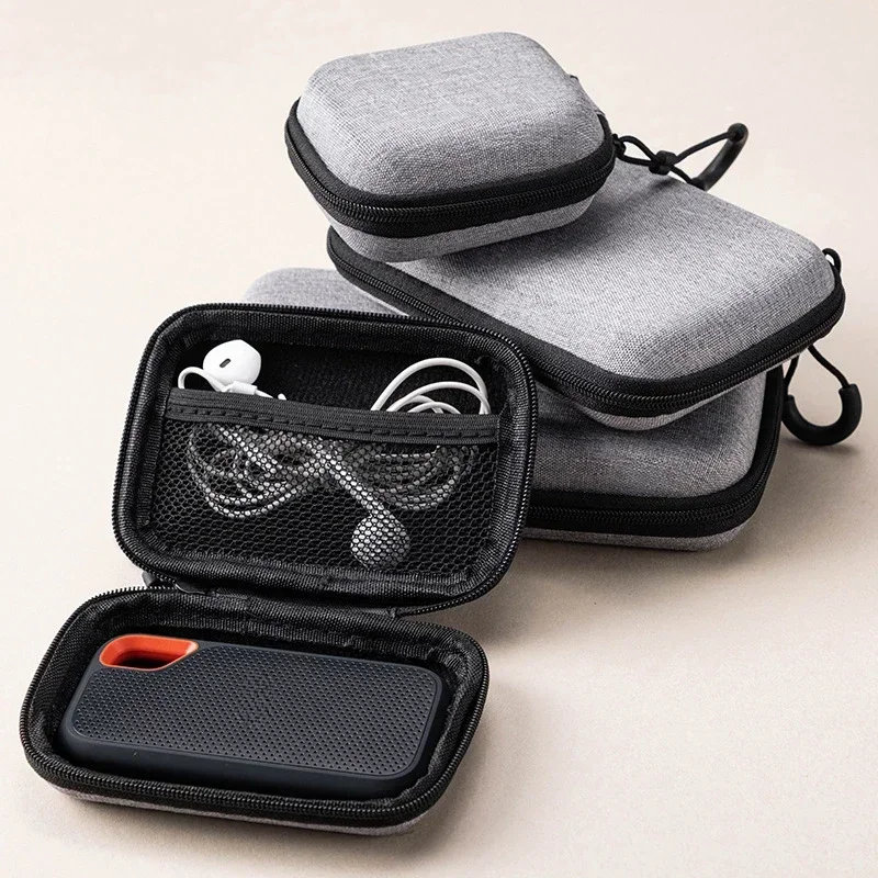 Portable Headphone USB Data Cable Charger U Stick Storage Case Shockproof Protective Case Mini Grey Digital Product Storage Bag