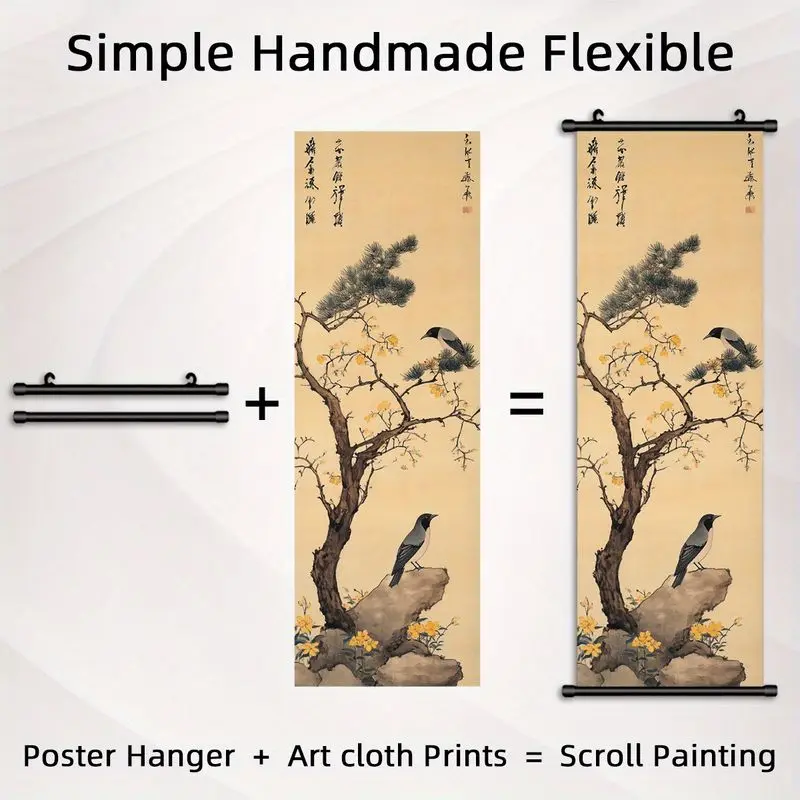 VIKAMA Chinese Bird Flower Wall Hanging Traditional Scroll Painting Art For Bedroom Living Room Aesthetic Background Home Decor