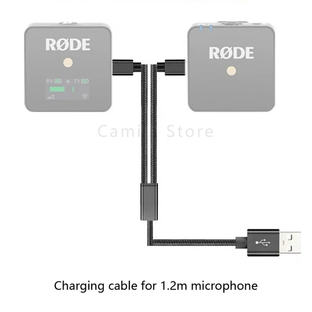 1.2M double nip Type C USB cable 2-in-1 charging head Two Typec for RODE Wireless go II microphone Android phones battery life