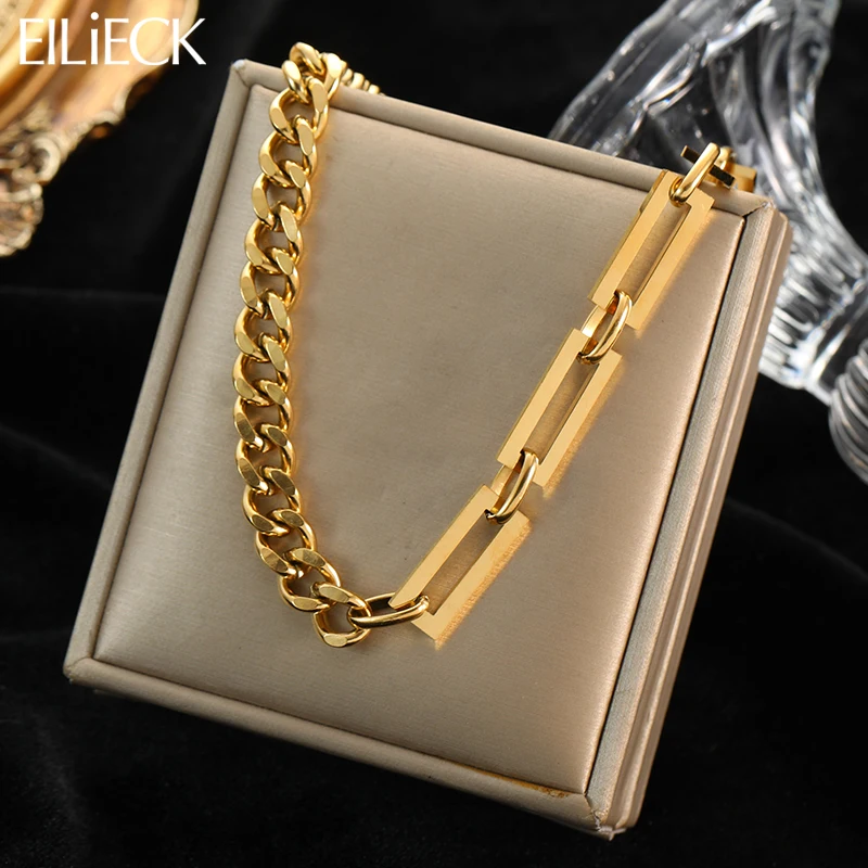 EILIECK 316L Stainless Steel Big Link Chain Gold Color Collar Necklace For Women Vintage Girls Charm Chain Party Jewelry Gifts