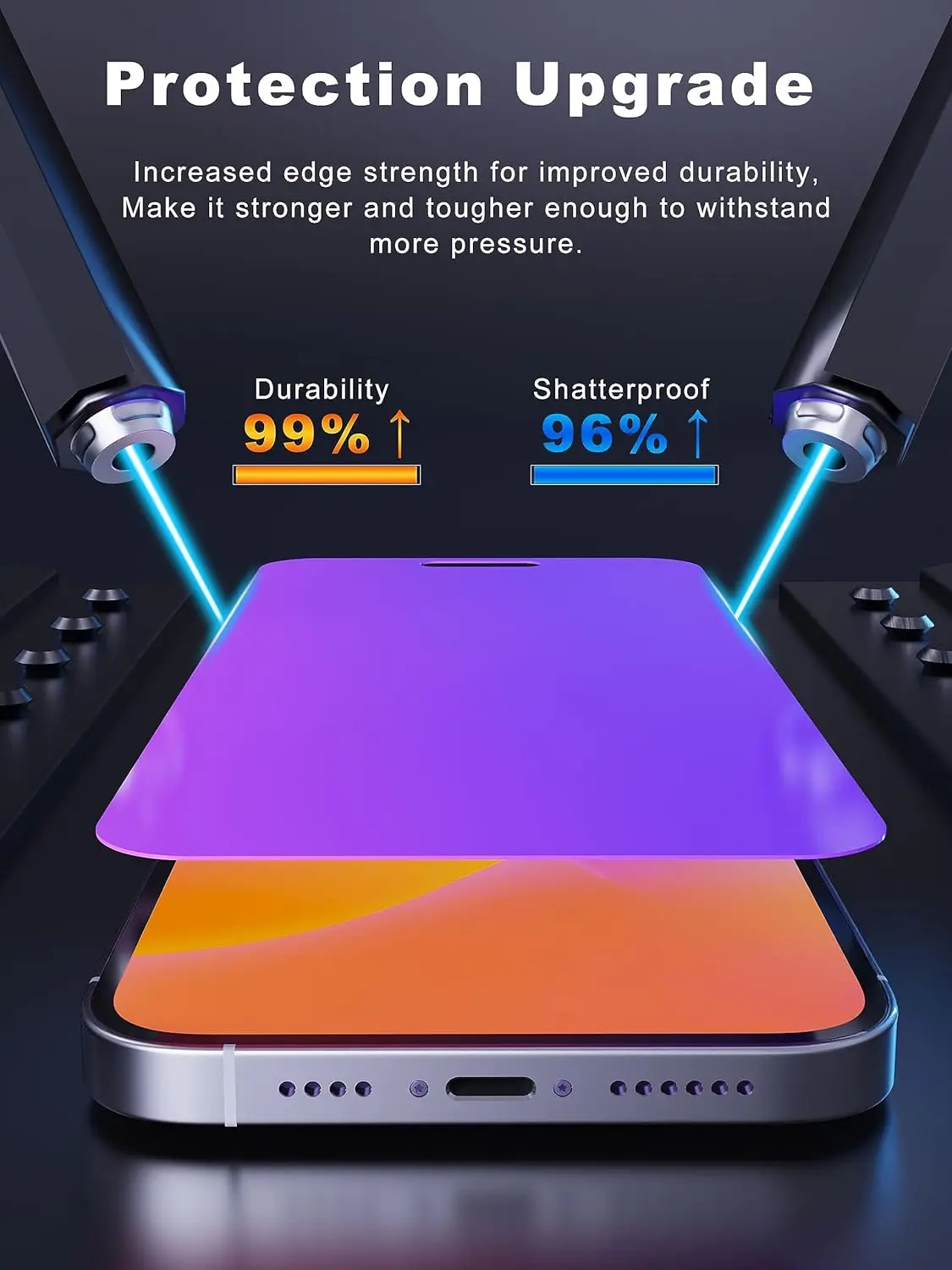 für iPhone 15 14 13 17 16 Pro Max Sichtschutz-Displayschutz, lila Farbverlauf, Anti-Spionage, Anti-Blau, HD-Displayschutz aus gehärtetem Glas – Detail 9
