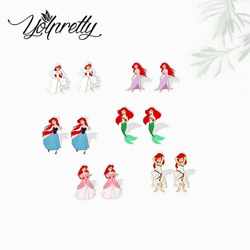 2024 New Cartoon Beauty Little Mermaid Ariel Epoxy Stud Earrings Handcraft Acrylic Stud Earrings