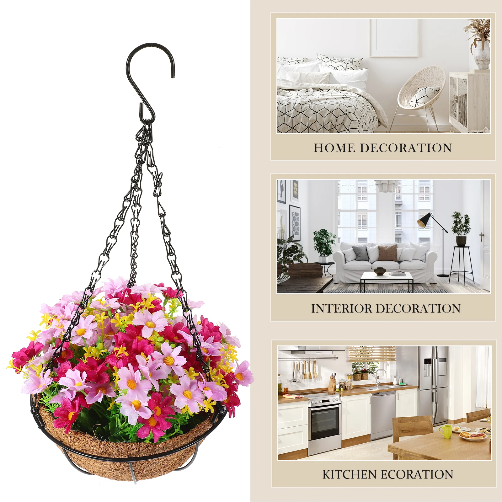 

1pc Artificial Flower Hanging Basket SilkFlower Decor Indoor Outdoor HomeDecoration Lifelike Fake Plants Red Pink