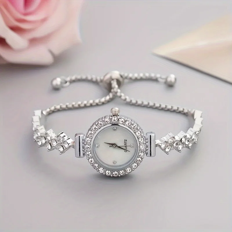 1 piece of elegant women's quartz watch, paired with luxurious rhinestone embellishment - gold simulated bracelet